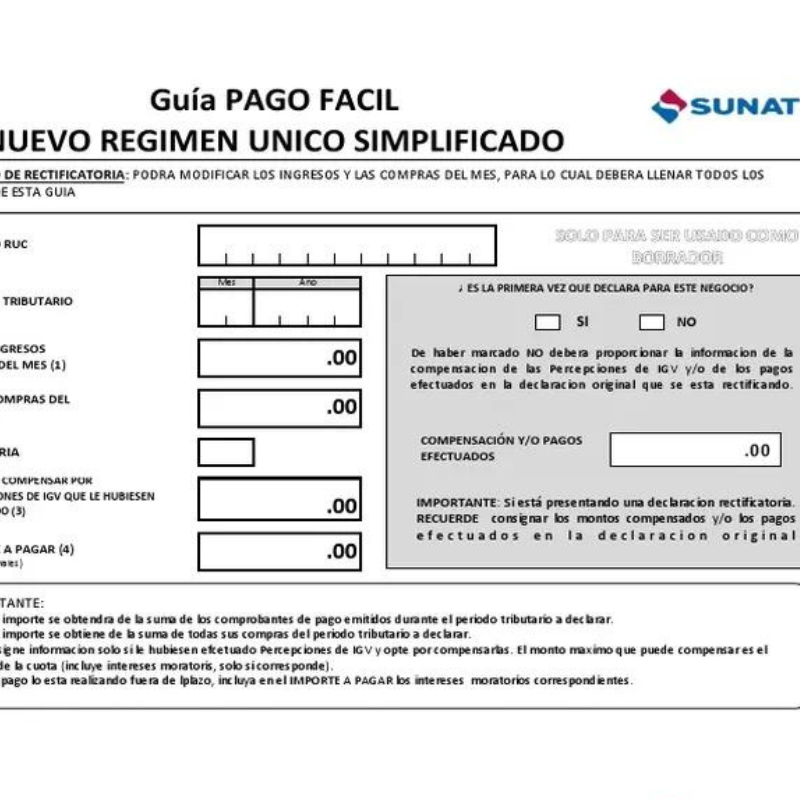 Pago SUNAT Nuevos RUS - Cat. 2 (Mensual) 